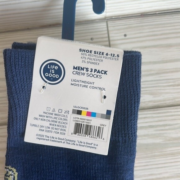 NWT Life is Good Men’s Socks 3 pair pack Crew Socks  Shoe Size 6-12.5 - Picture 4 of 4